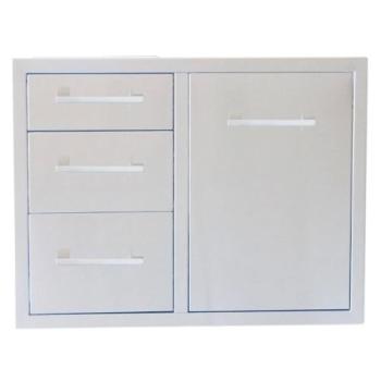 Sunstone Grills Signature Series 30 Inch Stainless Steel Beveled Frame Roll Out Propane Tank Bin and Triple Drawer Combo BA LPCTD30 350