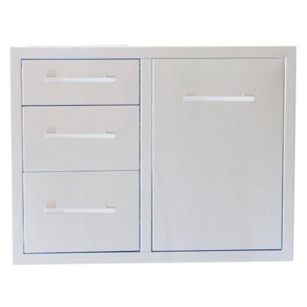 Sunstone Grills Signature Series 30 Inch Stainless Steel Beveled Frame Roll Out Propane Tank Bin  and  Triple Drawer Combo