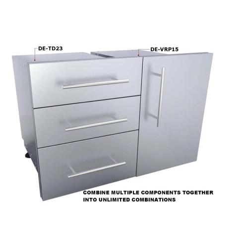 Sunstone Grills Designer Series 15 Inch Stainless Steel Raised Frame Left Hinged Vertical Single Door Dry Storage Pantry Cabinet