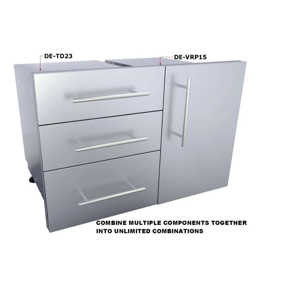 Sunstone Grills Designer Series 15 Inch Stainless Steel Raised Frame Left Hinged Vertical Single Door Dry Storage Pantry Cabinet