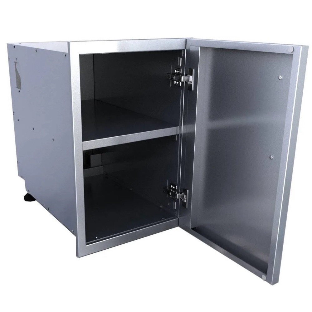 Sunstone Grills Designer Series 15 Inch Stainless Steel Raised Frame Left Hinged Vertical Single Door Dry Storage Pantry Cabinet