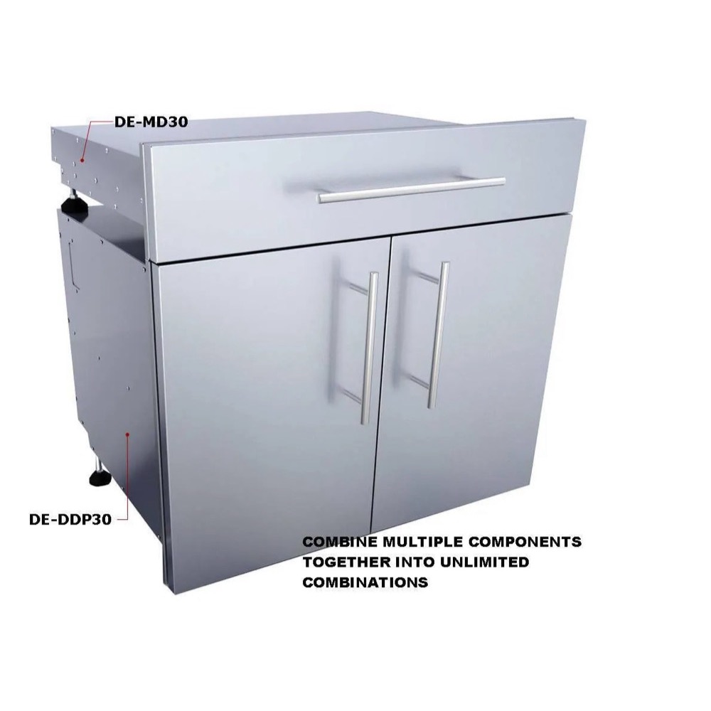 Sunstone Grills Designer Series 30 Inch Stainless Steel Raised Frame Double Door Dry Storage Pantry Cabinet