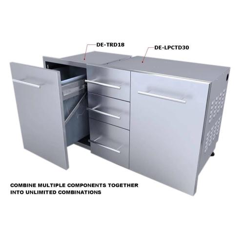 Sunstone Grill Designer Series 30 Inch Stainless Steel Raised Frame Triple Access Drawer  and  Propane Tank Storage Combo