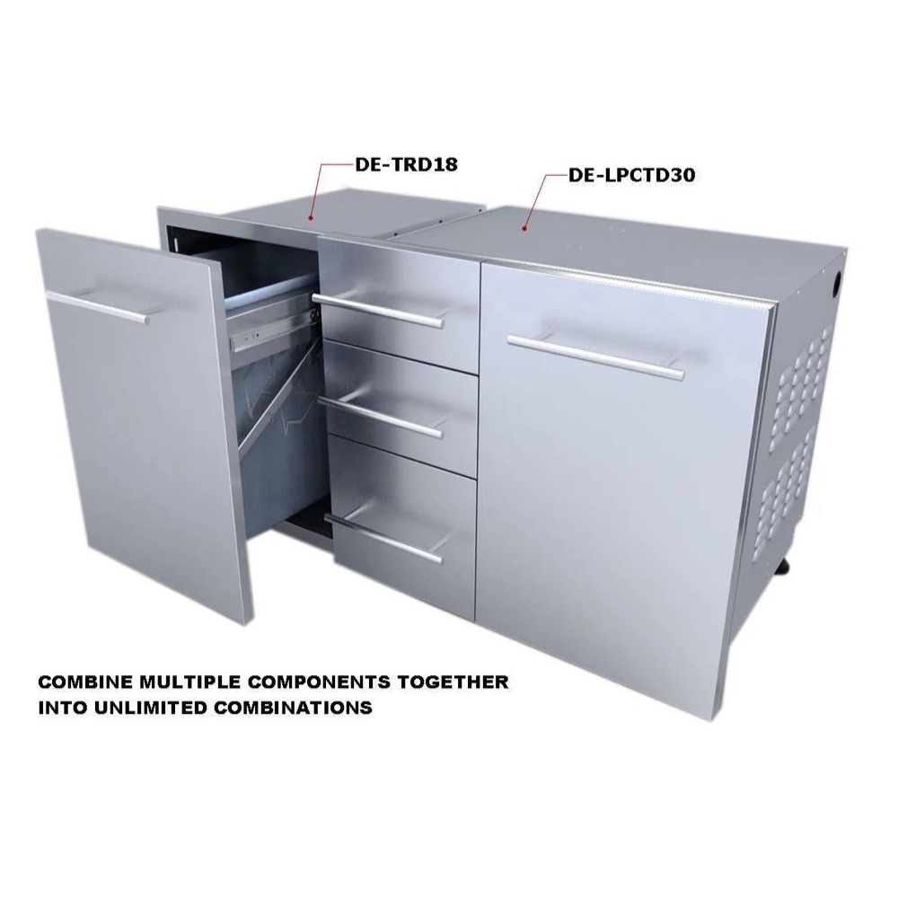 Sunstone Grill Designer Series 30 Inch Stainless Steel Raised Frame Triple Access Drawer  and  Propane Tank Storage Combo