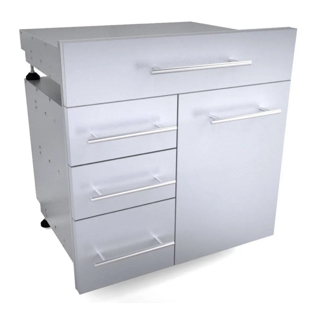 Sunstone Grill Designer Series 30 Inch Stainless Steel Raised Frame Triple Access Drawer  and  Propane Tank Storage Combo