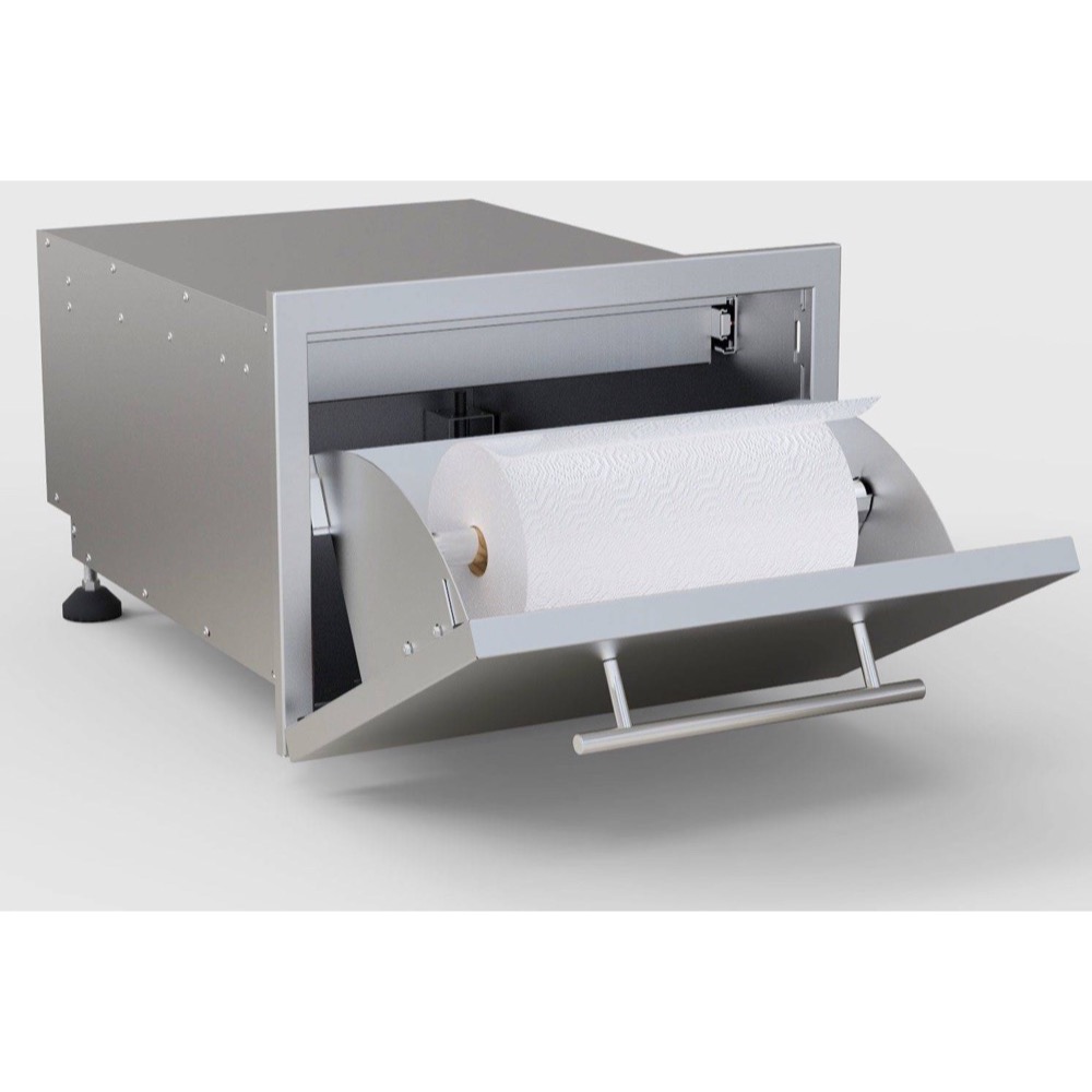 Sunstone Grill Designer Series 18 Inch Stainless Steel Raised Frame Tilt Out Paper Towel Bin  and  Utensil Drawer Combo
