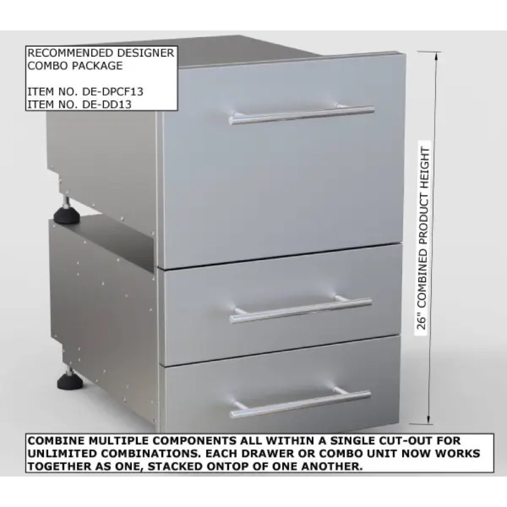 Sunstone Grill Designer Series 18 Inch Stainless Steel Raised Frame Tilt Out Paper Towel Bin  and  Utensil Drawer Combo