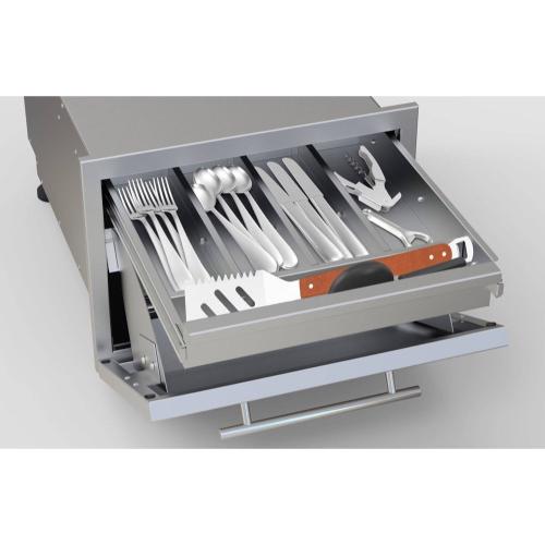 Sunstone Grill Designer Series 18 Inch Stainless Steel Raised Frame Tilt Out Paper Towel Bin  and  Utensil Drawer Combo