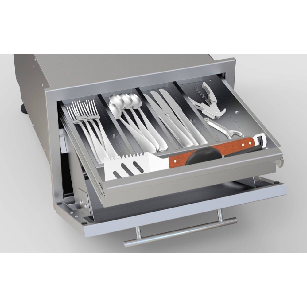 Sunstone Grill Designer Series 18 Inch Stainless Steel Raised Frame Tilt Out Paper Towel Bin  and  Utensil Drawer Combo