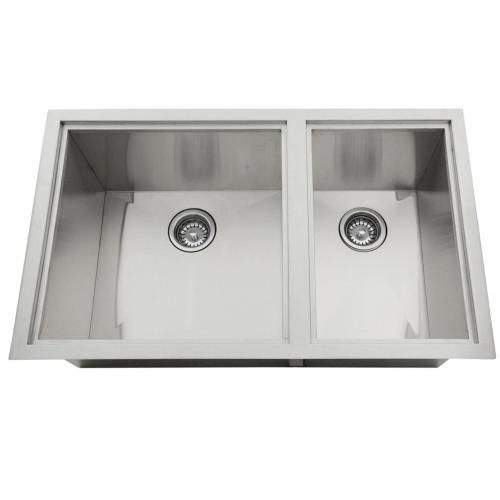 Sunstone 34 Inch x 20 Inch Double Bowl Outdoor Rated Stainless Steel Dual Mount Sink with Lid