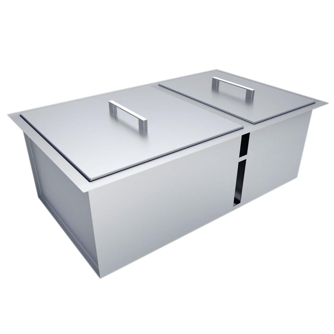 Sunstone 34 Inch x 20 Inch Double Bowl Outdoor Rated Stainless Steel Dual Mount Sink with Lid