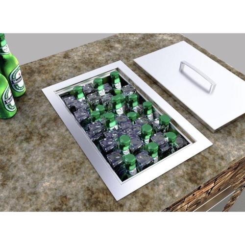Sunstone 14 Inch x 12 Inch Single Basin Outdoor Rated Stainless Steel Dual Mount Ice Bin Cooler with Lid