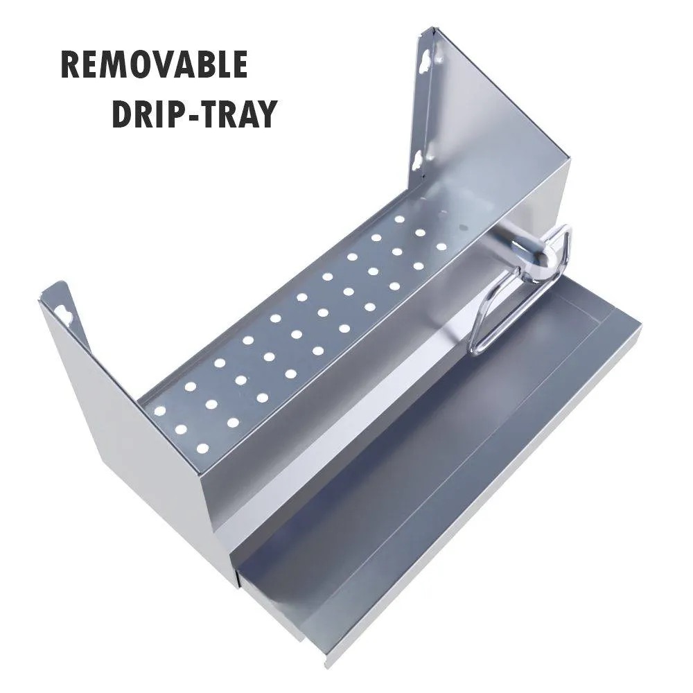 Sunstone Grills 13 Inch Outdoor Rated Stainless Steel Bar Caddy Speed Rail with Drip Pan