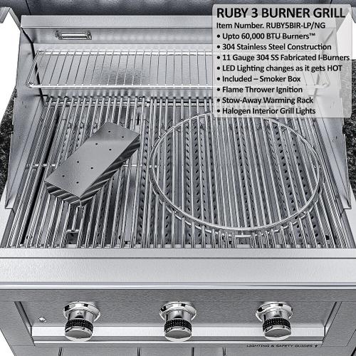 Sunstone Caprice 6 Foot Grill  and  Bar Sink Outdoor BBQ Island Package with Sunstone Grill Ruby Series 30 Inch 3 Burner Built In Gas Grill