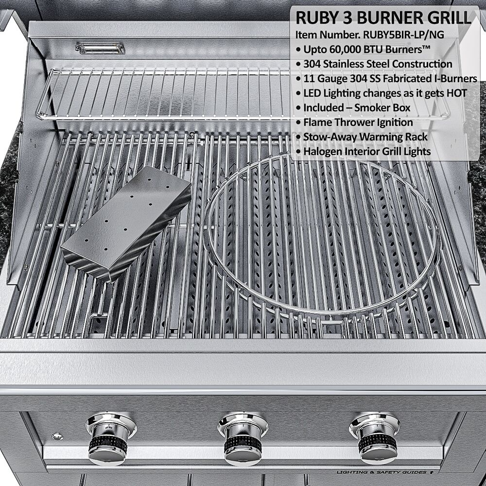 Sunstone Caprice 6 Foot Grill  and  Bar Sink Outdoor BBQ Island Package with Sunstone Grill Ruby Series 30 Inch 3 Burner Built In Gas Grill