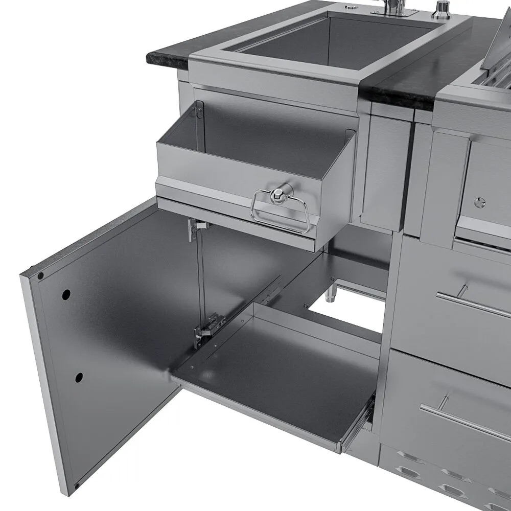Sunstone Caprice 6 Foot Grill  and  Bar Sink Outdoor BBQ Island Package with Sunstone Grill Ruby Series 30 Inch 3 Burner Built In Gas Grill