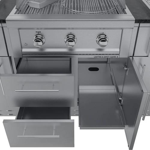Sunstone Caprice 6 Foot Grill  and  Bar Sink Outdoor BBQ Island Package with Sunstone Grill Ruby Series 30 Inch 3 Burner Built In Gas Grill