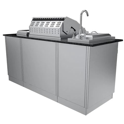 Sunstone Caprice 6 Foot Grill  and  Bar Sink Outdoor BBQ Island Package with Sunstone Grill Ruby Series 30 Inch 3 Burner Built In Gas Grill
