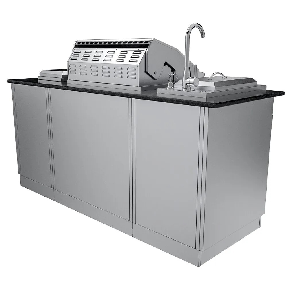 Sunstone Caprice 6 Foot Grill  and  Bar Sink Outdoor BBQ Island Package with Sunstone Grill Ruby Series 30 Inch 3 Burner Built In Gas Grill