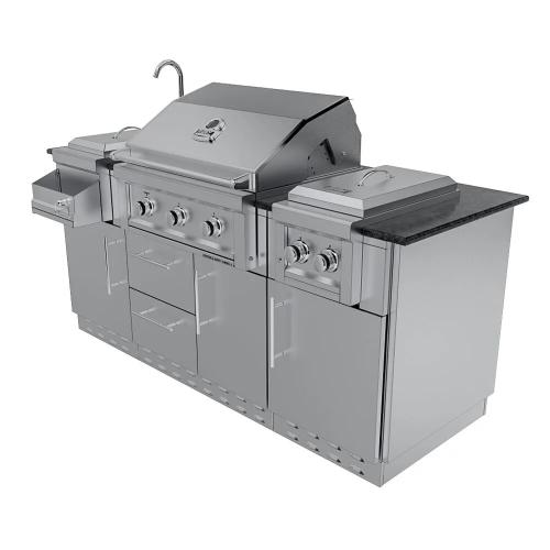 Sunstone Caprice 6 Foot Grill  and  Bar Sink Outdoor BBQ Island Package with Sunstone Grill Ruby Series 30 Inch 3 Burner Built In Gas Grill