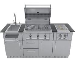 Sunstone Grills Caprice 6 Foot Grill and Bar Sink Outdoor BBQ Island Package with Sunstone Grills Ruby Series 30 Inch 3 Burner Built In Gas Grill SCPCAPRICE250