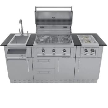 Sunstone Grills Caprice 6 Foot Grill and Bar Sink Outdoor BBQ Island Package with Sunstone Grills Ruby Series 30 Inch 3 Burner Built In Gas Grill SCPCAPRICE350