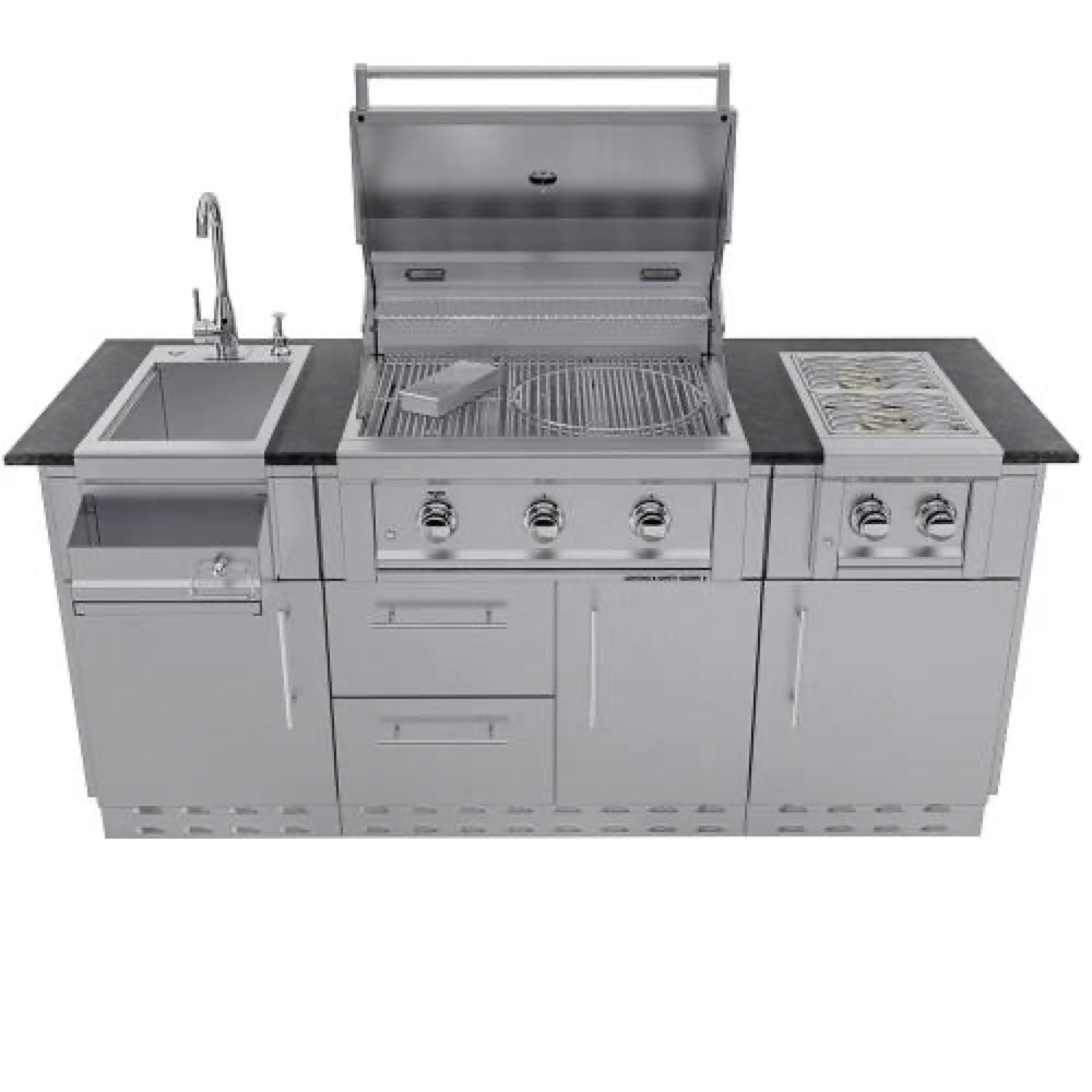 Sunstone Grills Caprice 6 Foot Grill  and  Bar Sink Outdoor BBQ Island Package with Sunstone Grills Ruby Series 30 Inch 3 Burner Built In Gas Grill