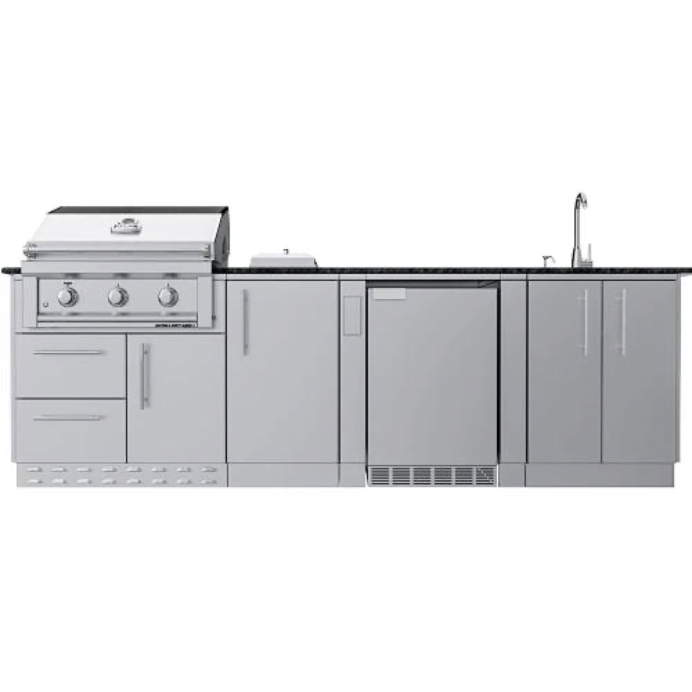 Sunstone Grills Brazos 9 Foot Grill  and  Bar Sink Outdoor BBQ Island Package with Sunstone Grills Ruby Series 30 Inch 3 Burner Built In Gas Grill