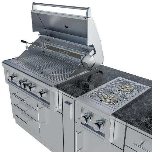 Sunstone Grills Savanna 16 Foot Outdoor BBQ Island Package with 60 Degree Angle with Sunstone Grills Ruby Series 42 Inch 5 Burner Built In Gas Grill with Rear Infrared Burner