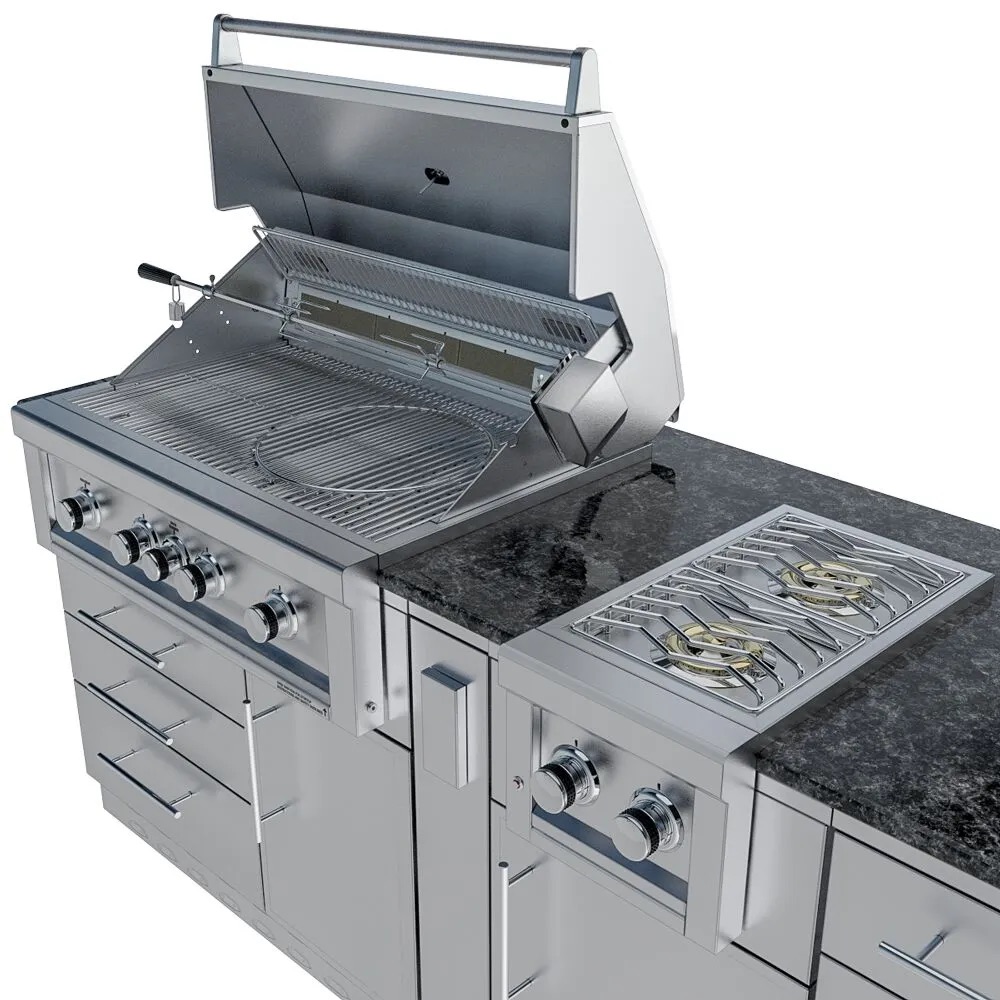 Sunstone Grills Savanna 16 Foot Outdoor BBQ Island Package with 60 Degree Angle with Sunstone Grills Ruby Series 42 Inch 5 Burner Built In Gas Grill with Rear Infrared Burner