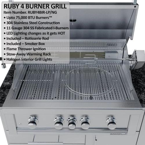 Sunstone Grills Savanna 16 Foot Outdoor BBQ Island Package with 60 Degree Angle with Sunstone Grills Ruby Series 42 Inch 5 Burner Built In Gas Grill with Rear Infrared Burner