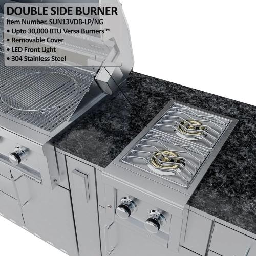 Sunstone Grills Savanna 16 Foot Outdoor BBQ Island Package with 60 Degree Angle with Sunstone Grills Ruby Series 42 Inch 5 Burner Built In Gas Grill with Rear Infrared Burner