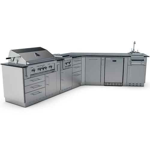 Sunstone Grills Savanna 16 Foot Outdoor BBQ Island Package with 60 Degree Angle with Sunstone Grills Ruby Series 42 Inch 5 Burner Built In Gas Grill with Rear Infrared Burner