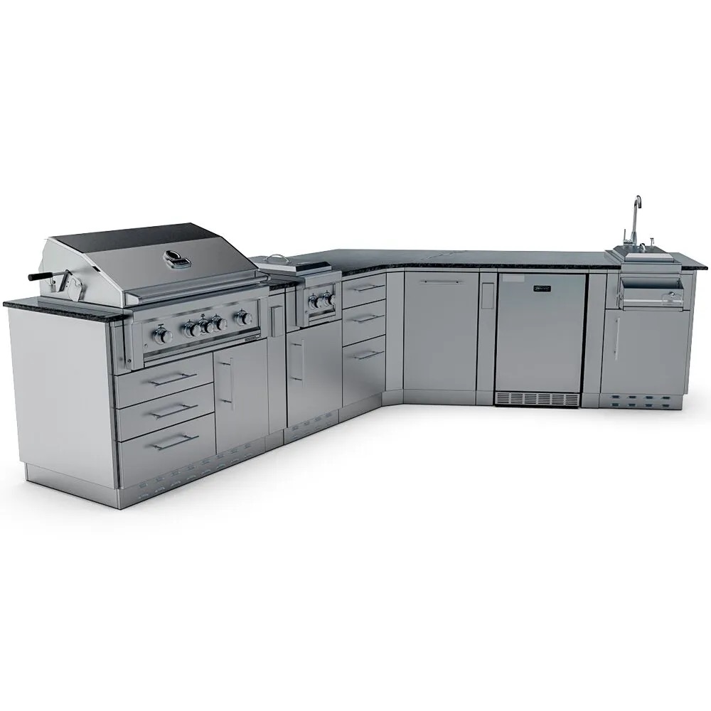 Sunstone Grills Savanna 16 Foot Outdoor BBQ Island Package with 60 Degree Angle with Sunstone Grills Ruby Series 42 Inch 5 Burner Built In Gas Grill with Rear Infrared Burner