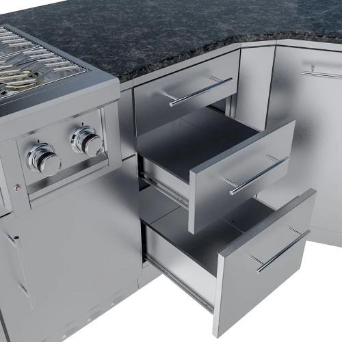 Sunstone Grills Savanna 16 Foot Outdoor BBQ Island Package with 60 Degree Angle with Sunstone Grills Ruby Series 42 Inch 5 Burner Built In Gas Grill with Rear Infrared Burner