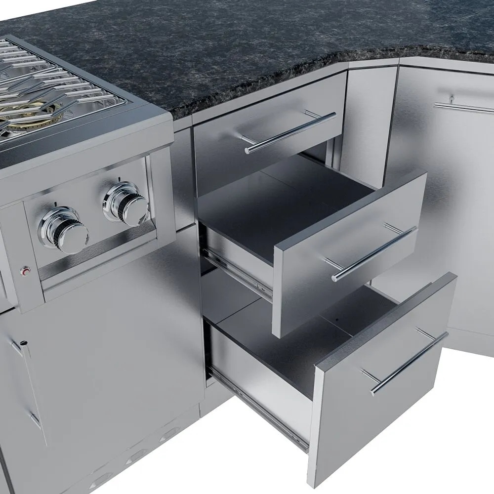 Sunstone Grills Savanna 16 Foot Outdoor BBQ Island Package with 60 Degree Angle with Sunstone Grills Ruby Series 42 Inch 5 Burner Built In Gas Grill with Rear Infrared Burner
