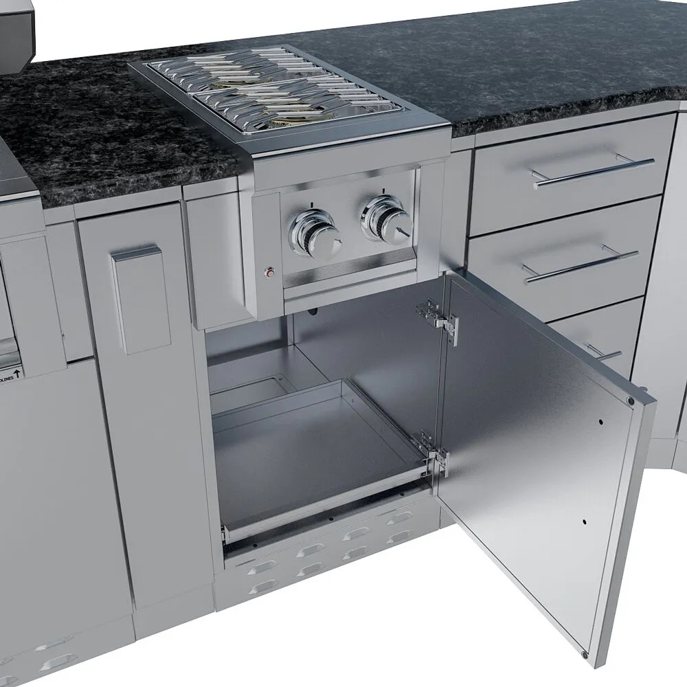 Sunstone Grills Savanna 16 Foot Outdoor BBQ Island Package with 60 Degree Angle with Sunstone Grills Ruby Series 42 Inch 5 Burner Built In Gas Grill with Rear Infrared Burner