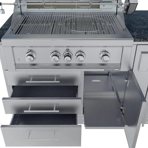 Sunstone Grills Savanna 16 Foot Outdoor BBQ Island Package with 60 Degree Angle with Sunstone Grills Ruby Series 42 Inch 5 Burner Built In Gas Grill with Rear Infrared Burner