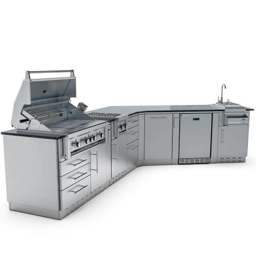 Sunstone Grills Savanna 16 Foot Outdoor BBQ Island Package with 60 Degree Angle with Sunstone Grills Ruby Series 42 Inch 5 Burner Built In Gas Grill with Rear Infrared Burner