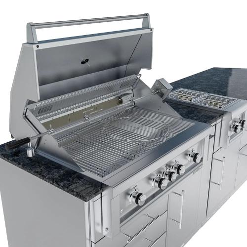 Sunstone Grills Savanna 16 Foot Outdoor BBQ Island Package with 60 Degree Angle with Sunstone Grills Ruby Series 42 Inch 5 Burner Built In Gas Grill with Rear Infrared Burner