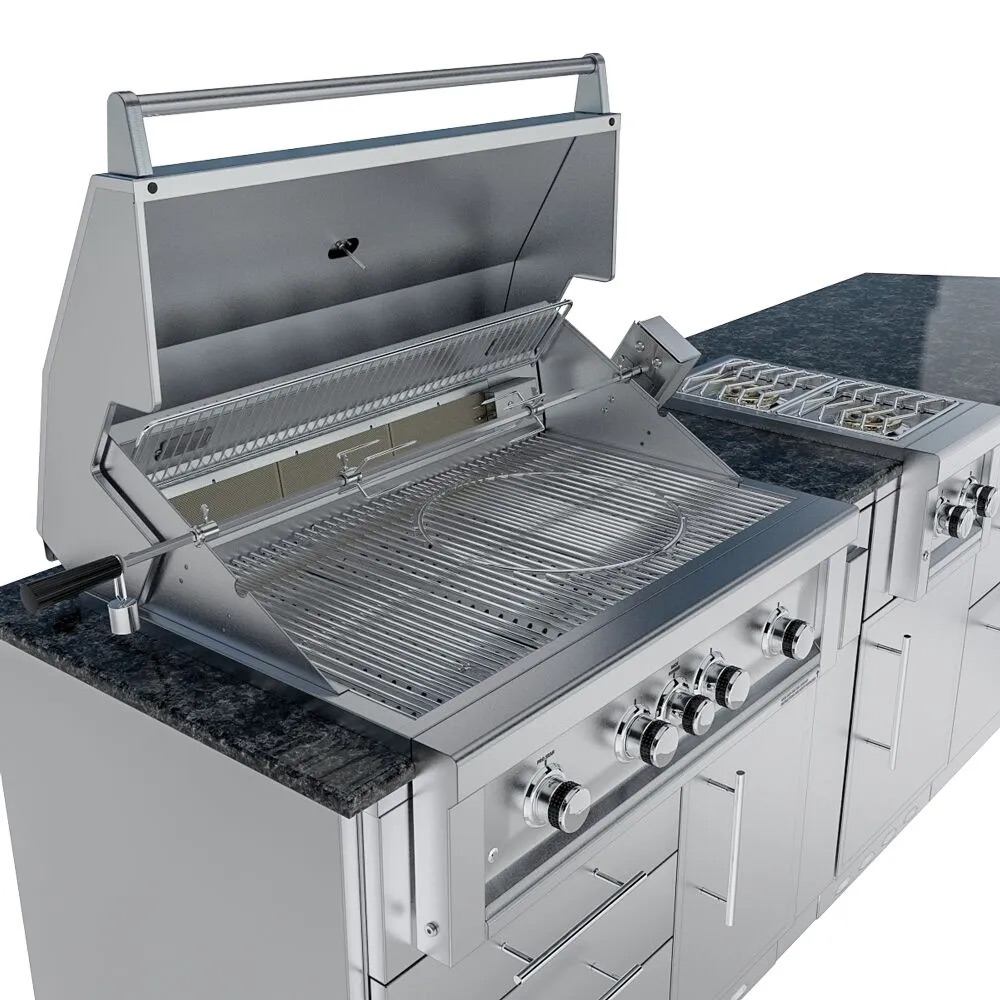 Sunstone Grills Savanna 16 Foot Outdoor BBQ Island Package with 60 Degree Angle with Sunstone Grills Ruby Series 42 Inch 5 Burner Built In Gas Grill with Rear Infrared Burner