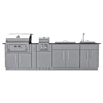 Sunstone Grills Alamo 10 Foot Outdoor BBQ Island Package with Sunstone Grills Series 30 Inch Built In Single Zone Hybrid Gas and Charcoal Wood Burning Combo Grill with Infrared Rear Burner SCPALAMO350