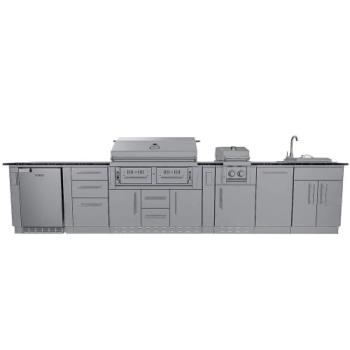 Sunstone Grills Dallas 14 Foot Outdoor BBQ Island Package with Sunstone Grills Series 30 Inch Built In Single Zone Hybrid Gas and Charcoal Wood Burning Combo Grill with Infrared Rear Burner SCPDALLAS350