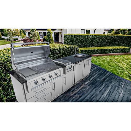 Sunstone Grills Houston 9 Foot Outdoor BBQ Island Package with Sunstone Grills Ruby Series 42 Inch 5 Burner Built In Gas Grill with Rear Infrared Burner
