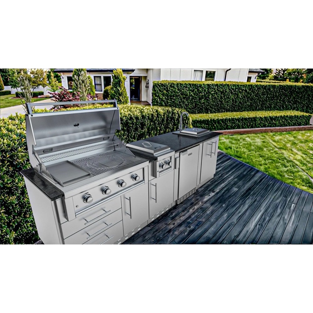 Sunstone Grills Houston 9 Foot Outdoor BBQ Island Package with Sunstone Grills Ruby Series 42 Inch 5 Burner Built In Gas Grill with Rear Infrared Burner
