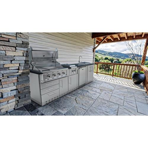 Sunstone Grills Houston 9 Foot Outdoor BBQ Island Package with Sunstone Grills Ruby Series 42 Inch 5 Burner Built In Gas Grill with Rear Infrared Burner
