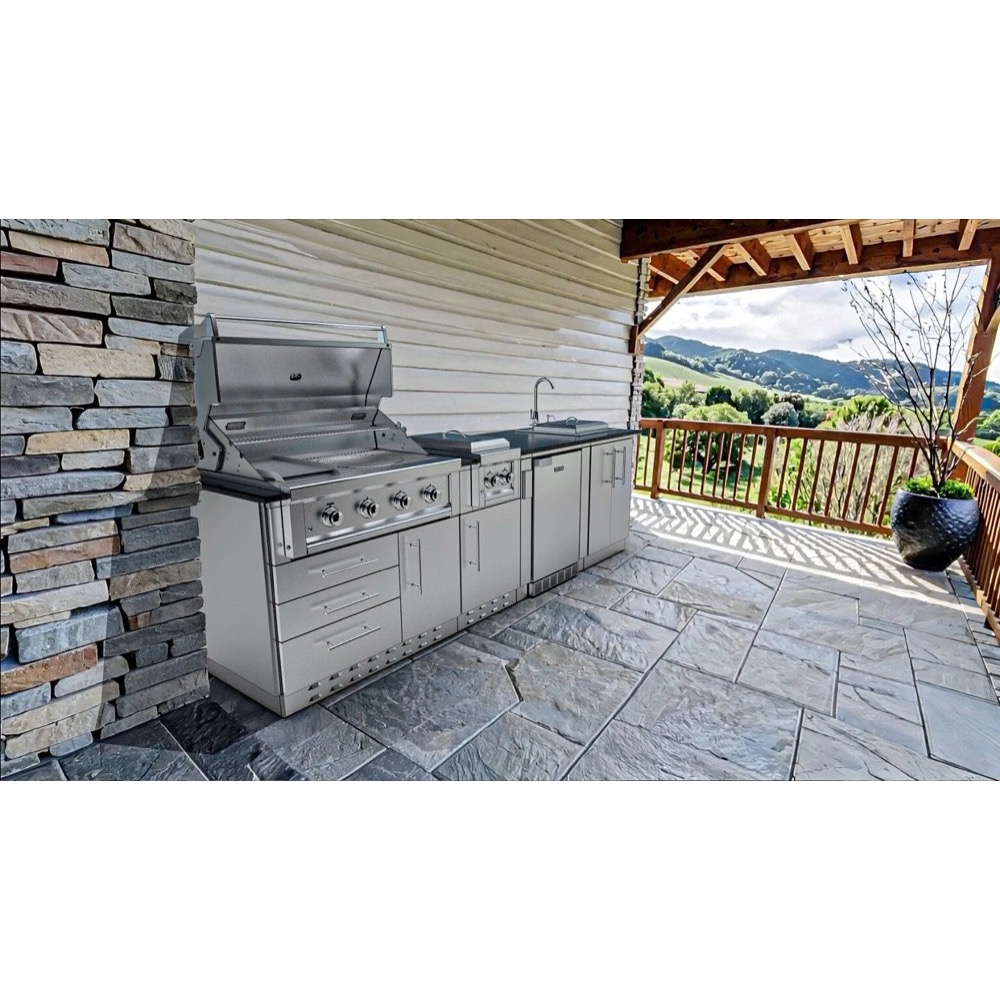 Sunstone Grills Houston 9 Foot Outdoor BBQ Island Package with Sunstone Grills Ruby Series 42 Inch 5 Burner Built In Gas Grill with Rear Infrared Burner