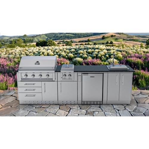 Sunstone Grills Houston 9 Foot Outdoor BBQ Island Package with Sunstone Grills Ruby Series 42 Inch 5 Burner Built In Gas Grill with Rear Infrared Burner