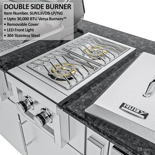 Sunstone Grills Houston 9 Foot Outdoor BBQ Island Package with Sunstone Grills Ruby Series 42 Inch 5 Burner Built In Gas Grill with Rear Infrared Burner