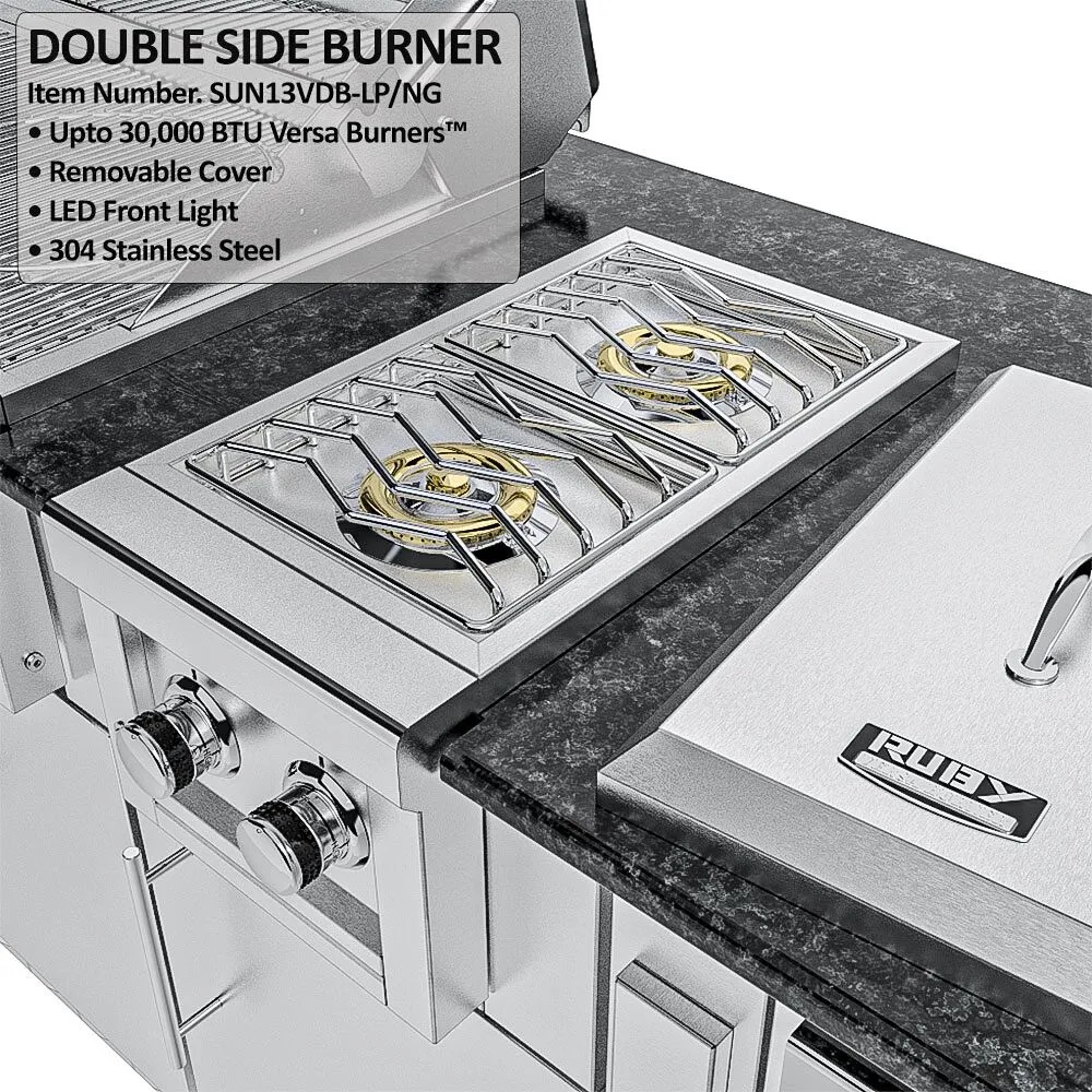 Sunstone Grills Houston 9 Foot Outdoor BBQ Island Package with Sunstone Grills Ruby Series 42 Inch 5 Burner Built In Gas Grill with Rear Infrared Burner